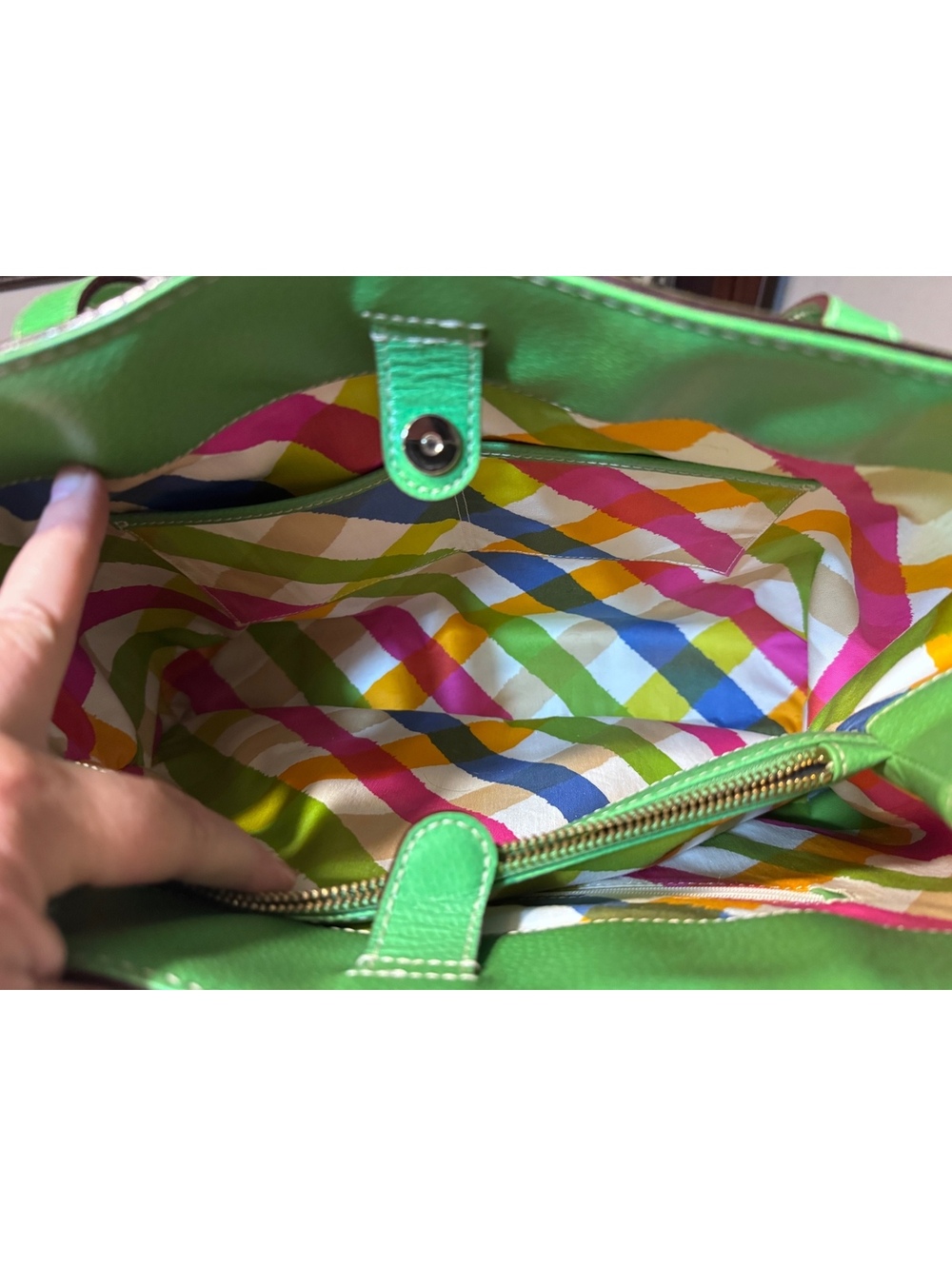 Kate Spade NY Green Leather Tote Bag Custom Floral Bee Butterfly OOAK PXRU3272 - Picture 3 of 14